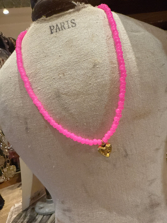 HOT PINK HEART NECKLACE
