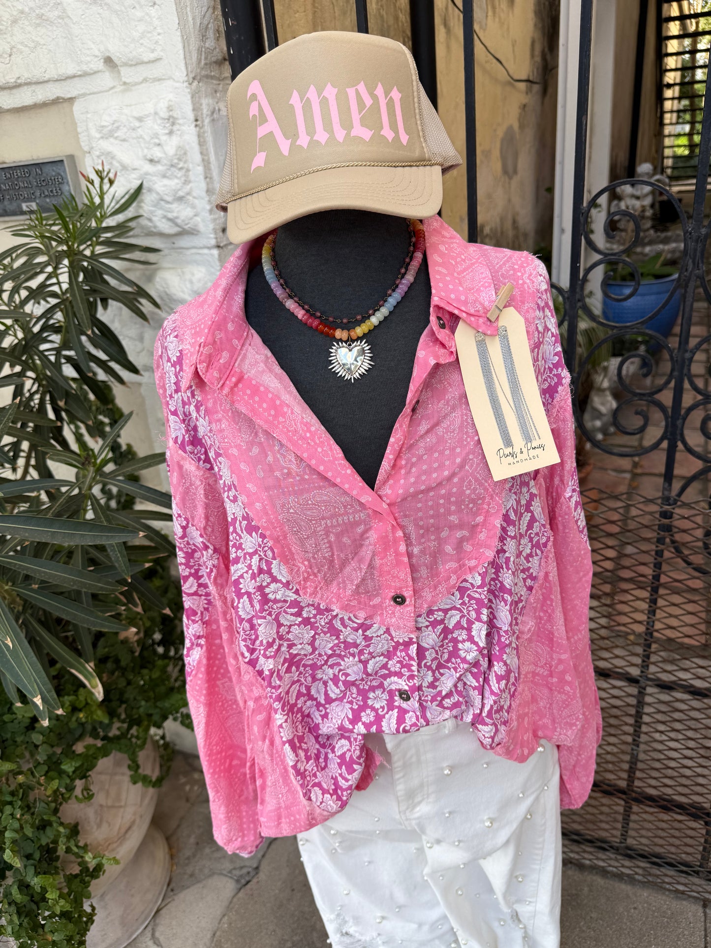 PINK BANDANA/FLORAL TOP