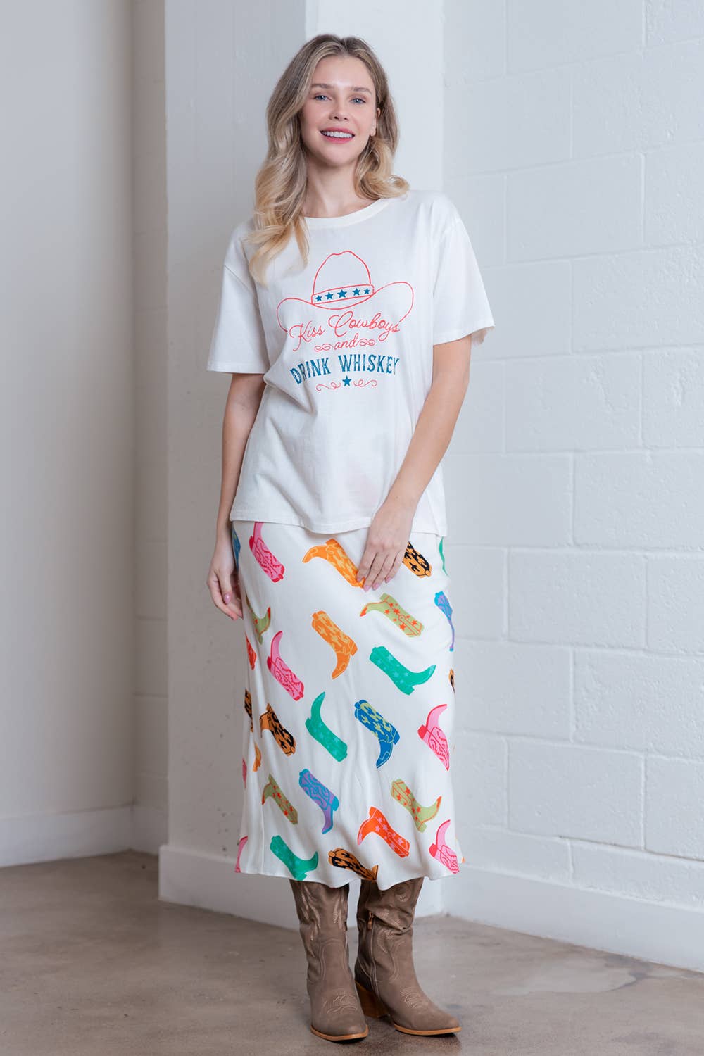 COWBOY BOOTS MIDI SKIRT