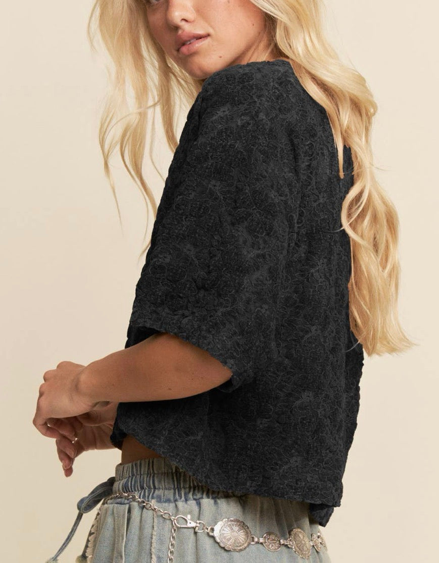 BLACK VELVET FLORAL TOP