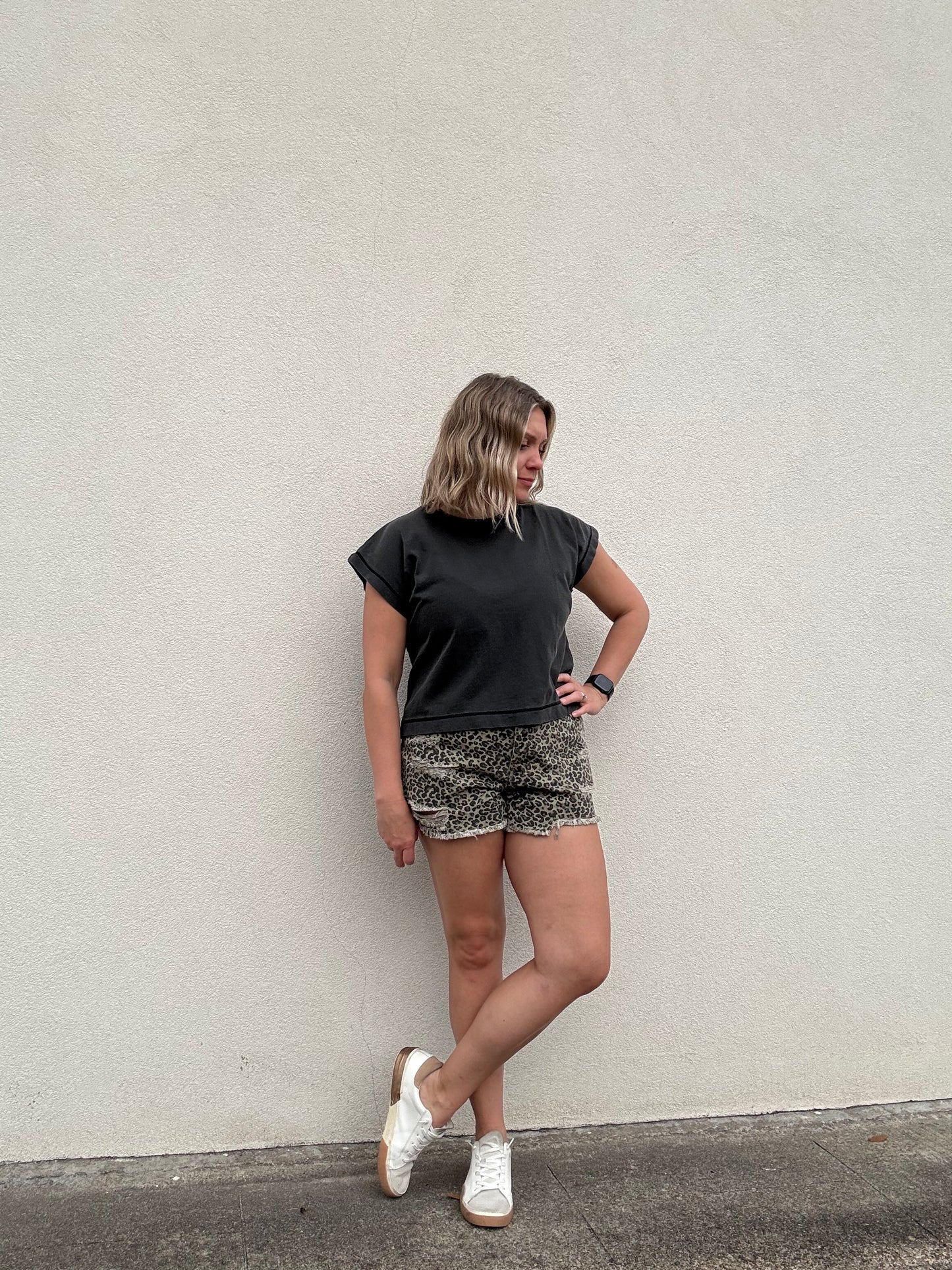 CAP SLEEVE T-SHIRT - AQUA/BLACK