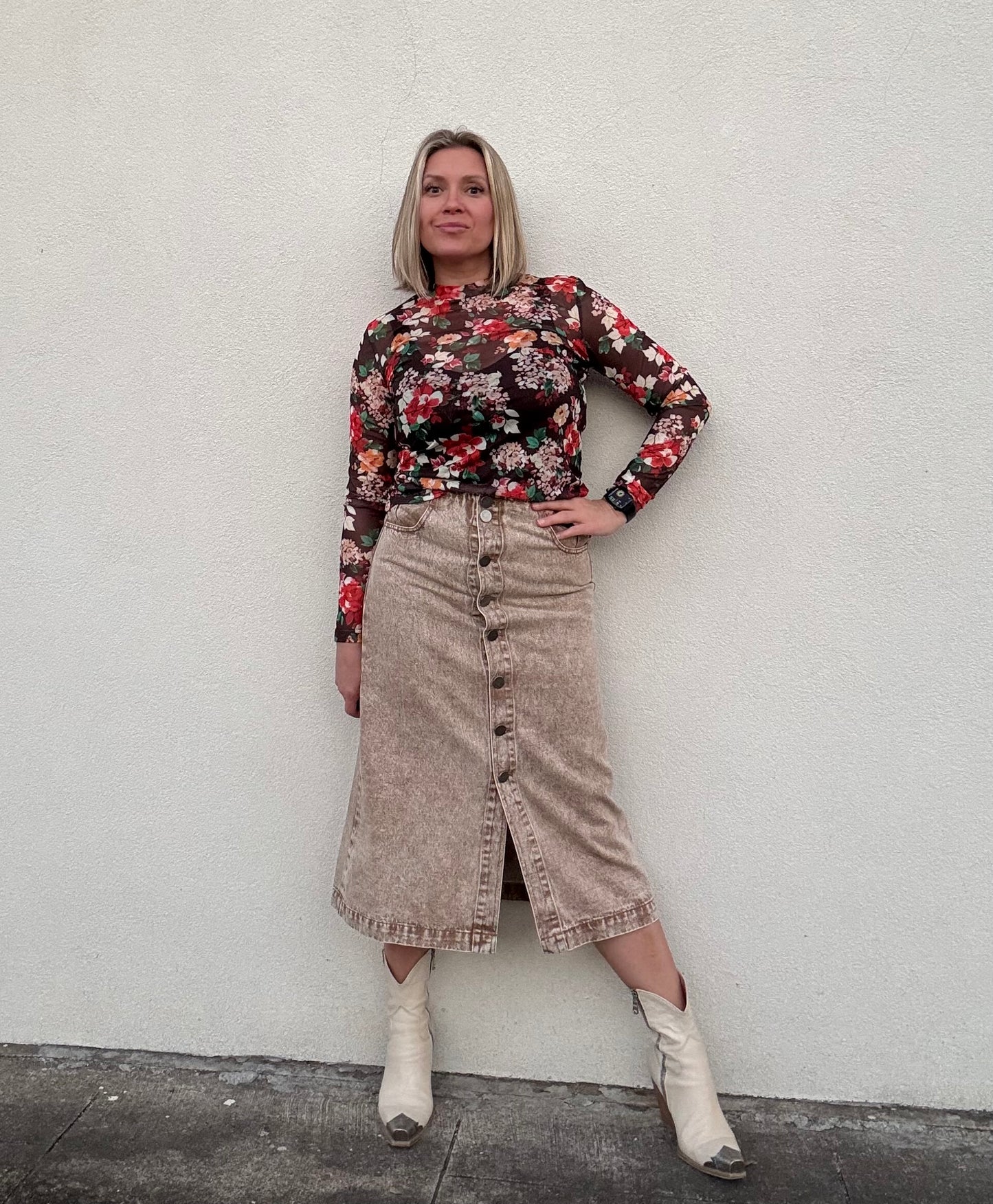 TAN DENIM SKIRT
