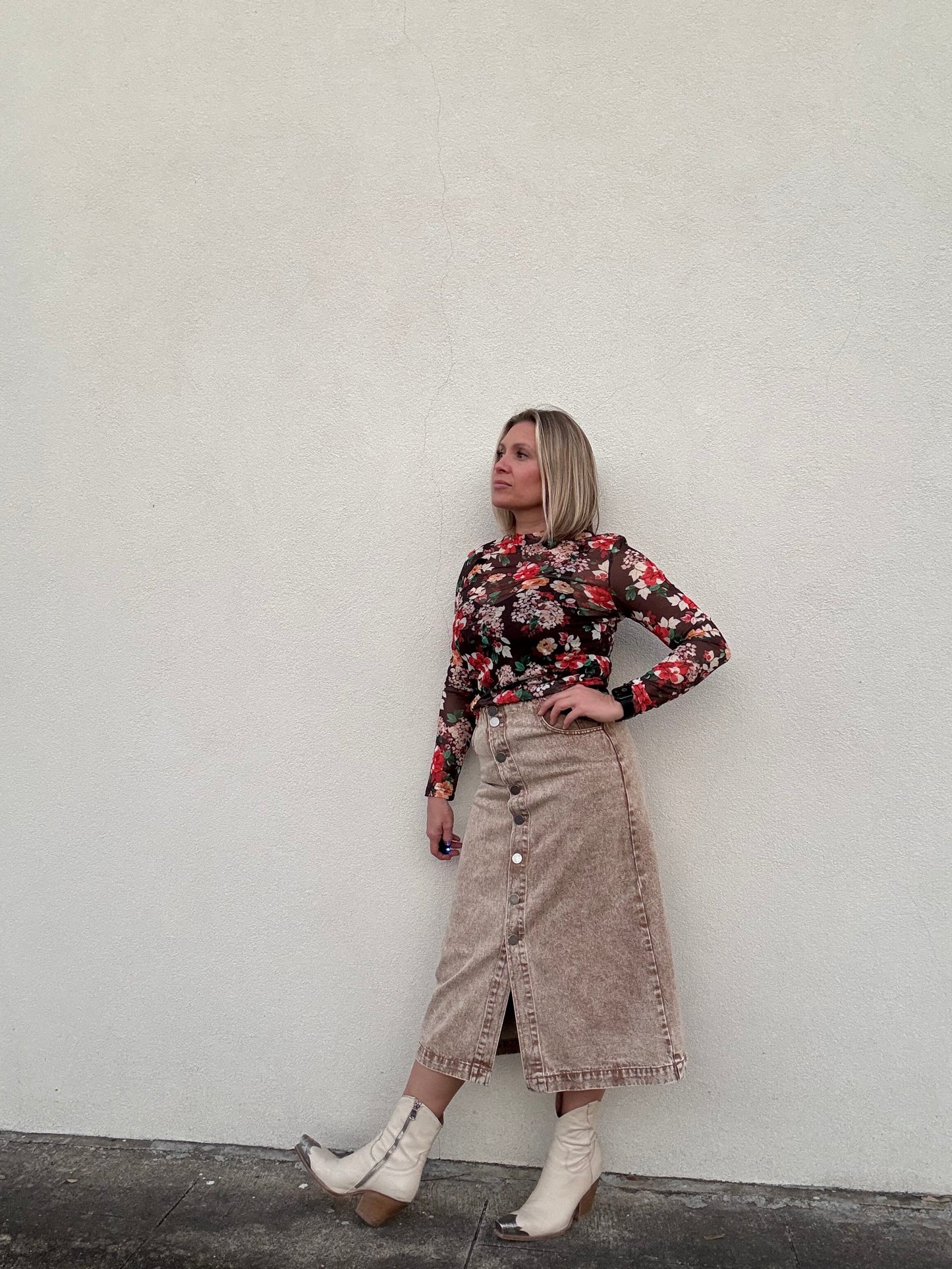 TAN DENIM SKIRT