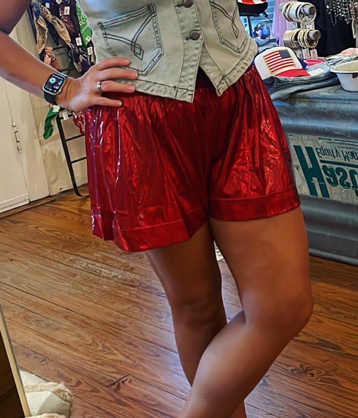RED METALLIC SHORTS