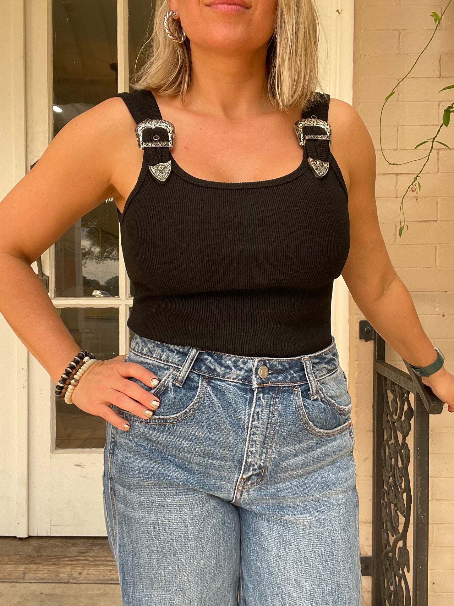 BLACK WESTERN BUCKLE BODYSUIT