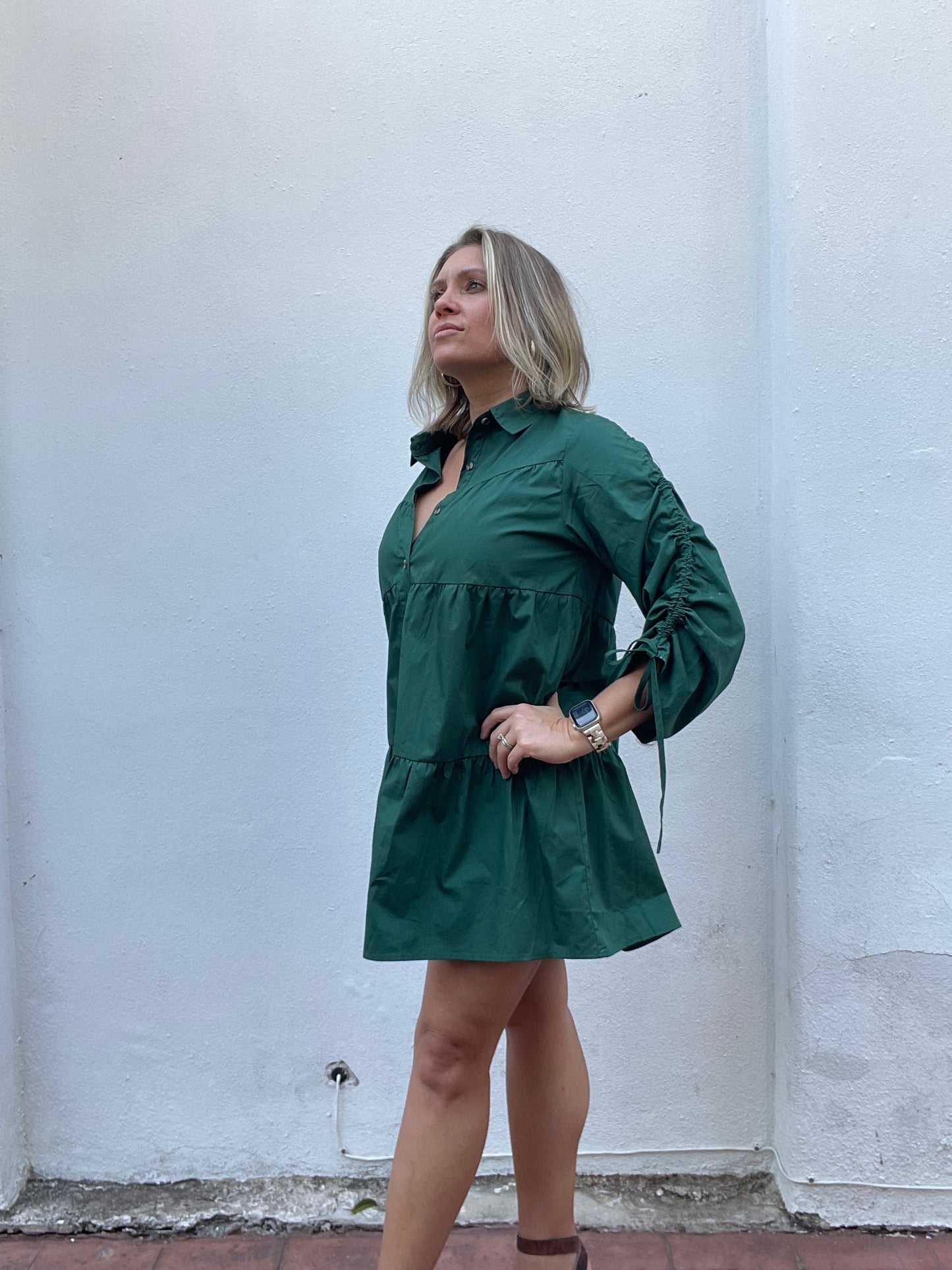 FOREST GREEN MULTI TIER DRESS