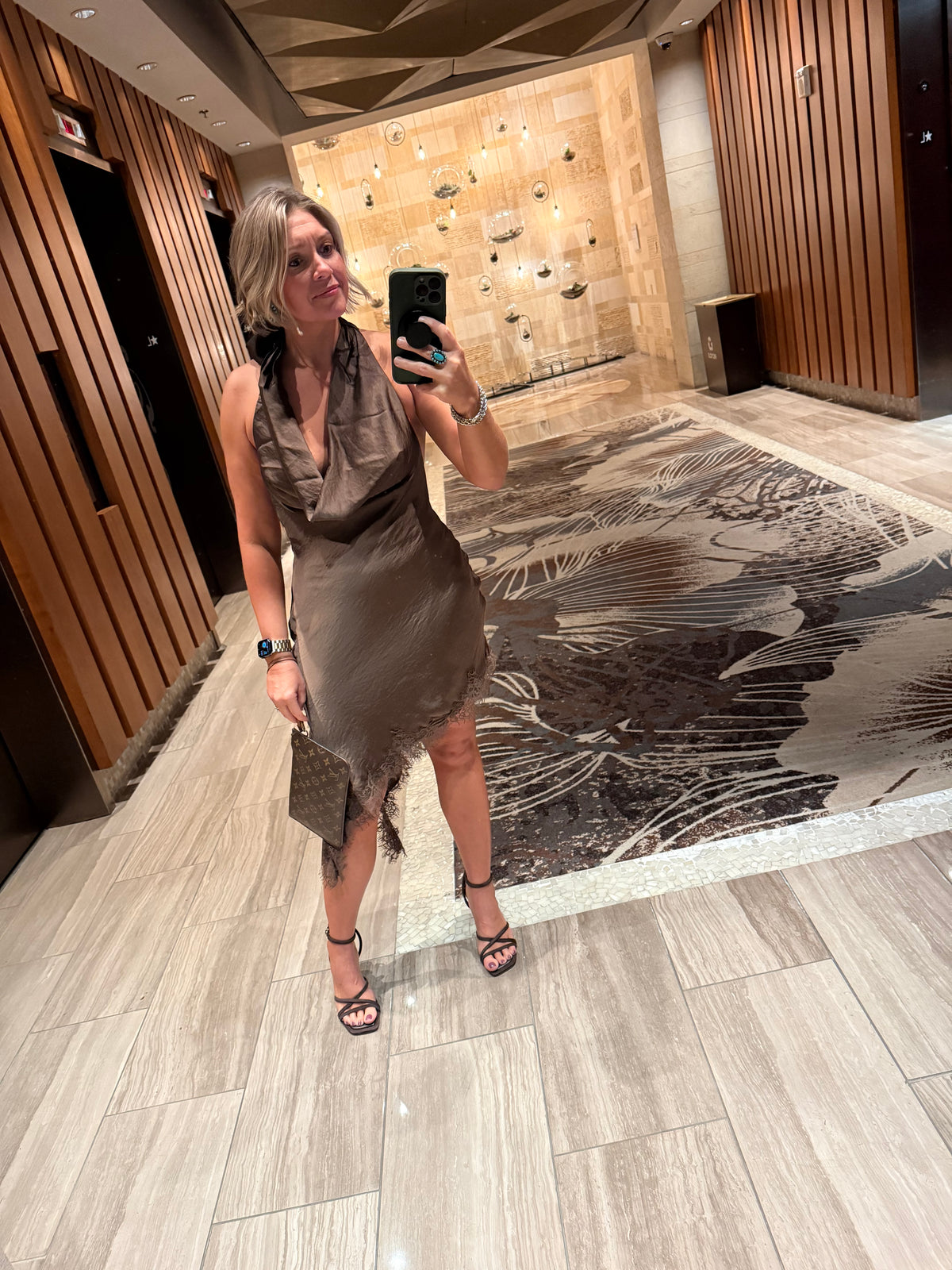 SATIN LACE TRIM DRESS