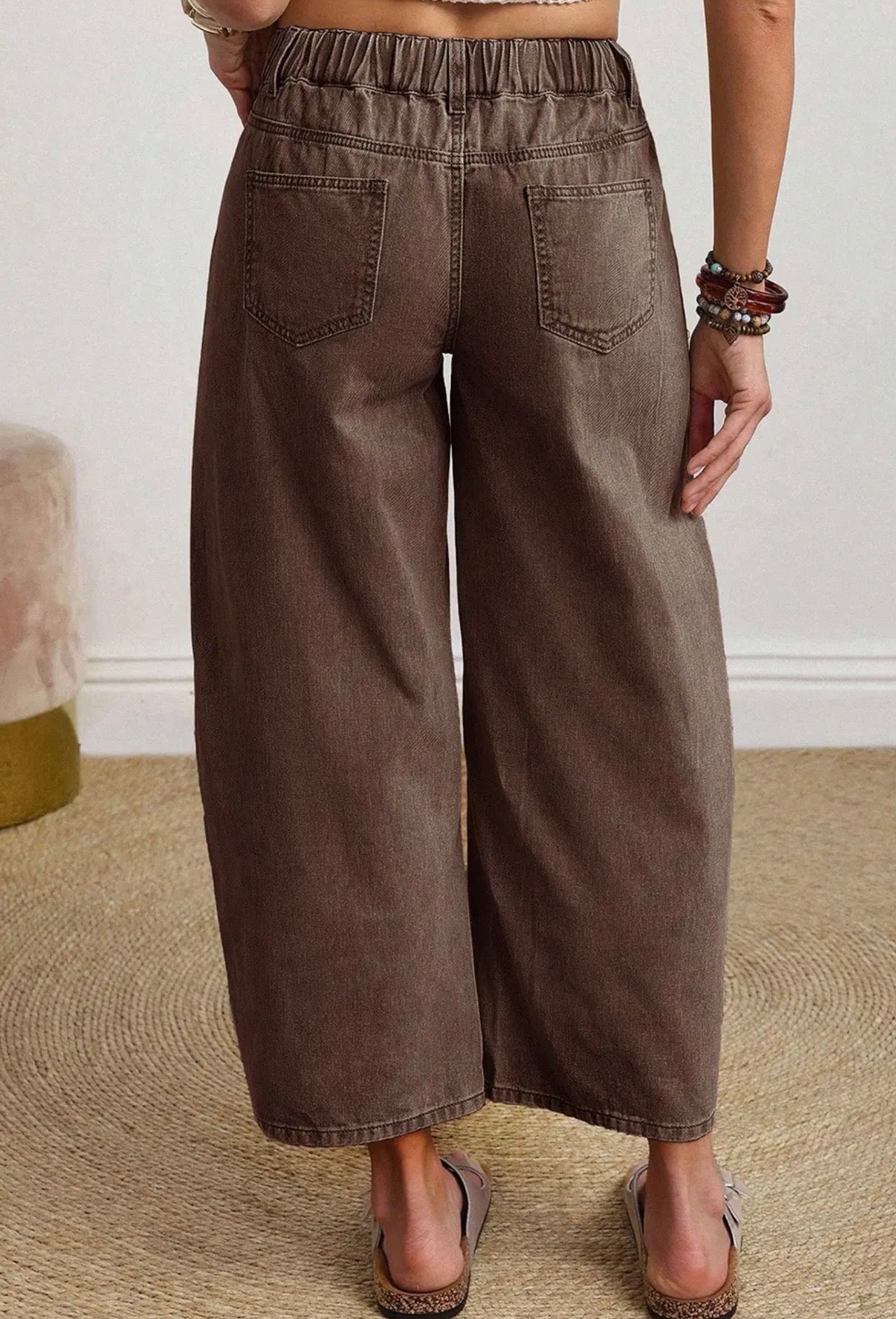BROWN FRONT POCKET BARREL PANTS