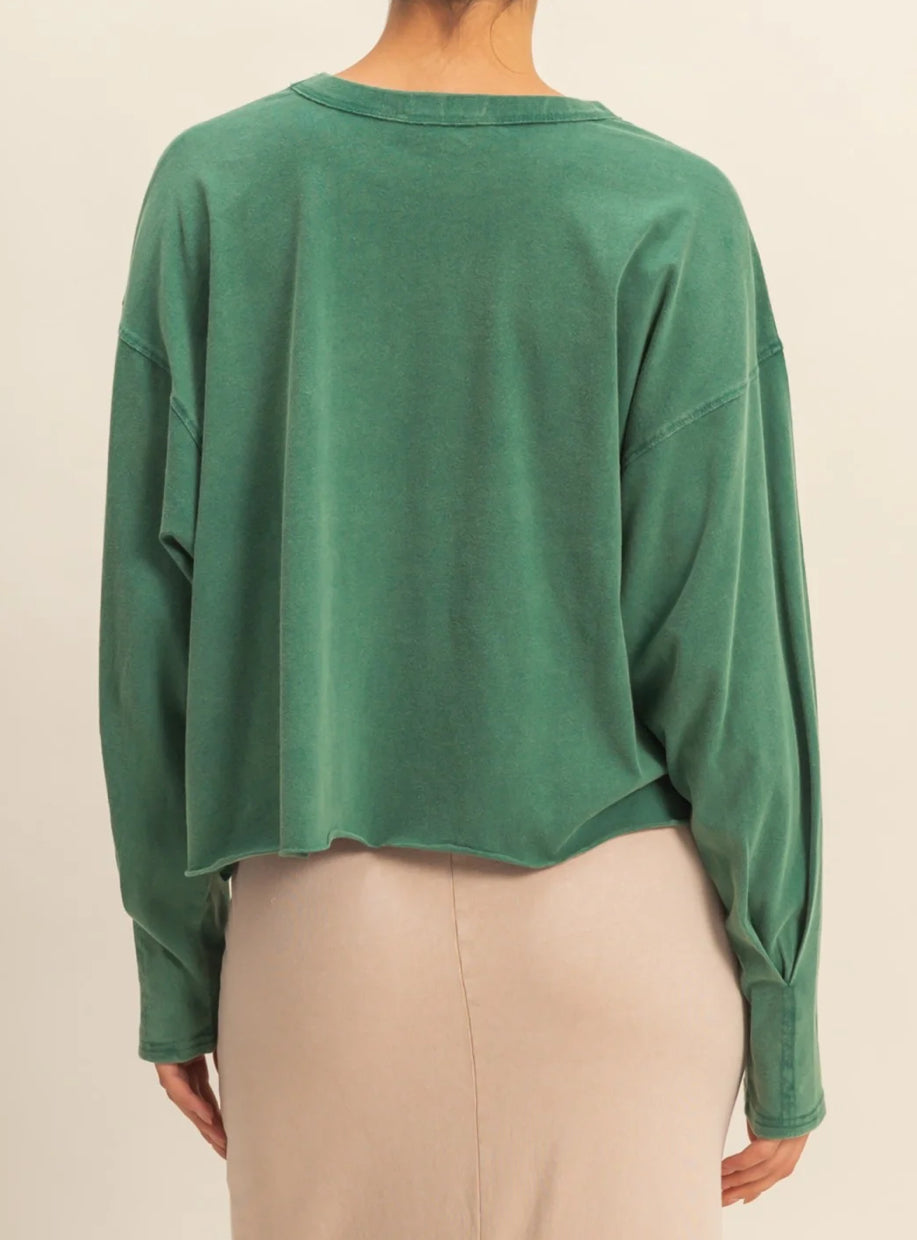 LONG SLEEVE COTTON TOP IN DARK GREEN