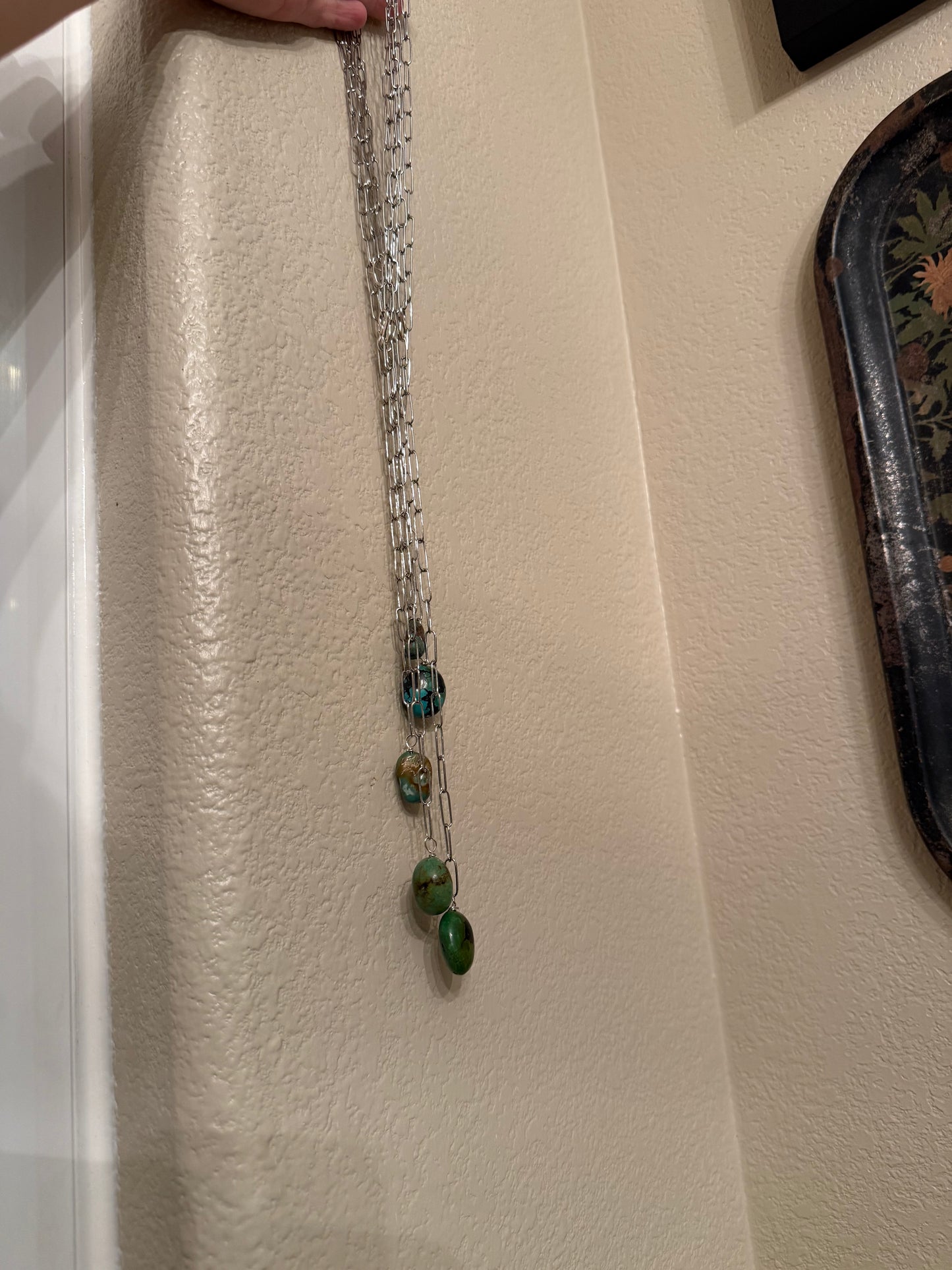 PAPER-CLIP CHAIN NECKLACE WITH TURQ STONE