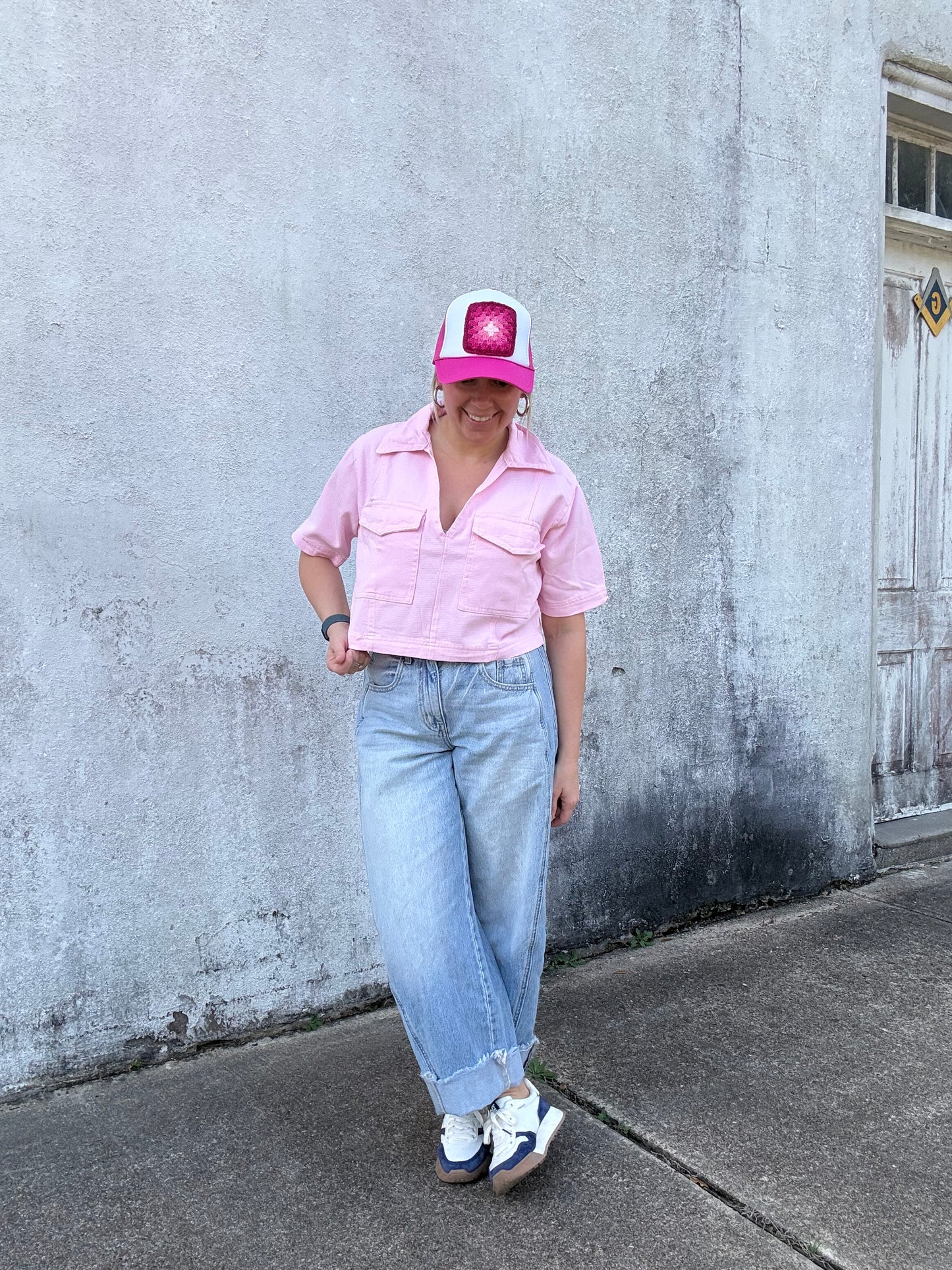 PINK DENIM CROPPED SHIRT