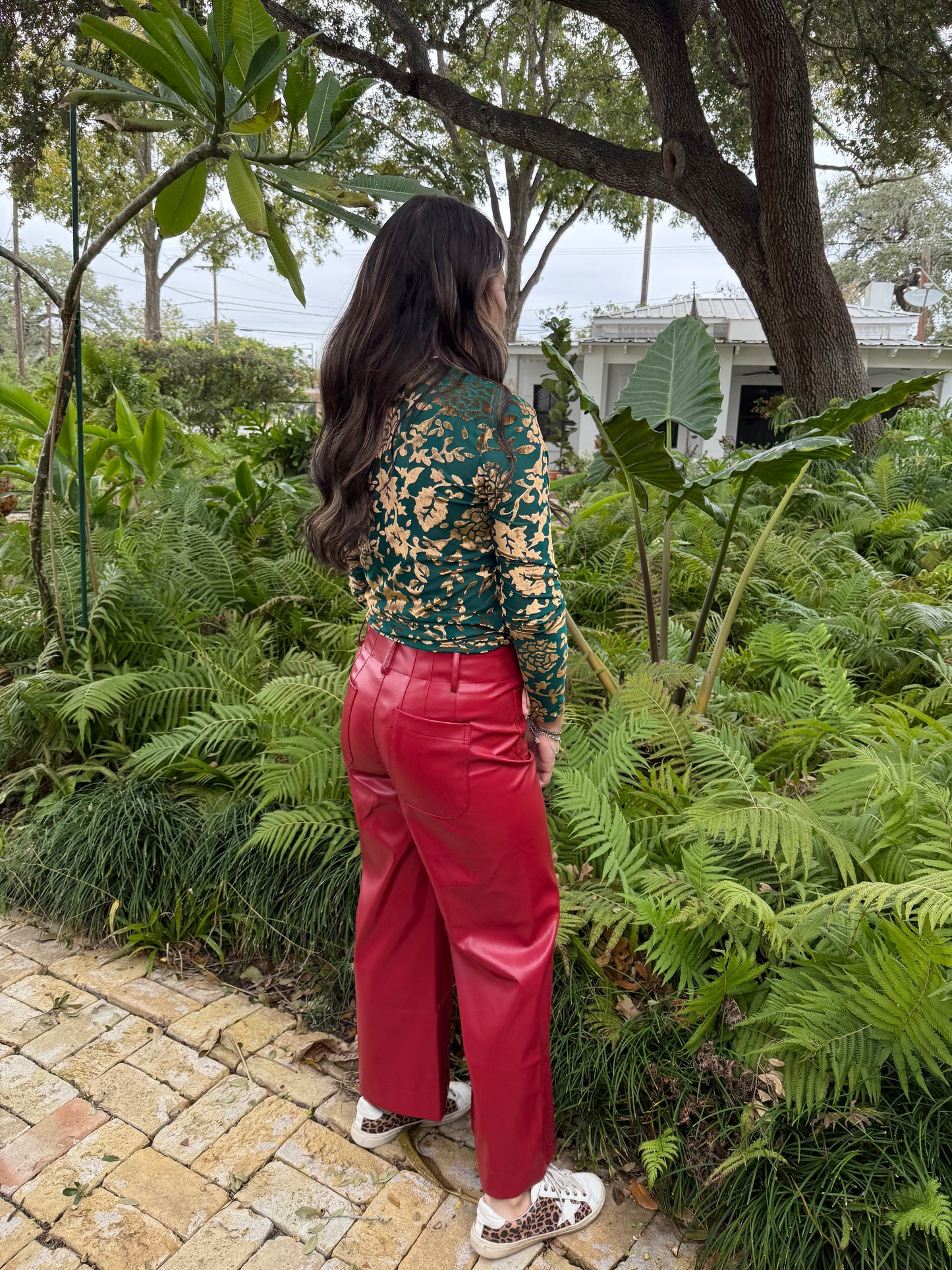 EMERALD GOLD VELVET MESH TOP