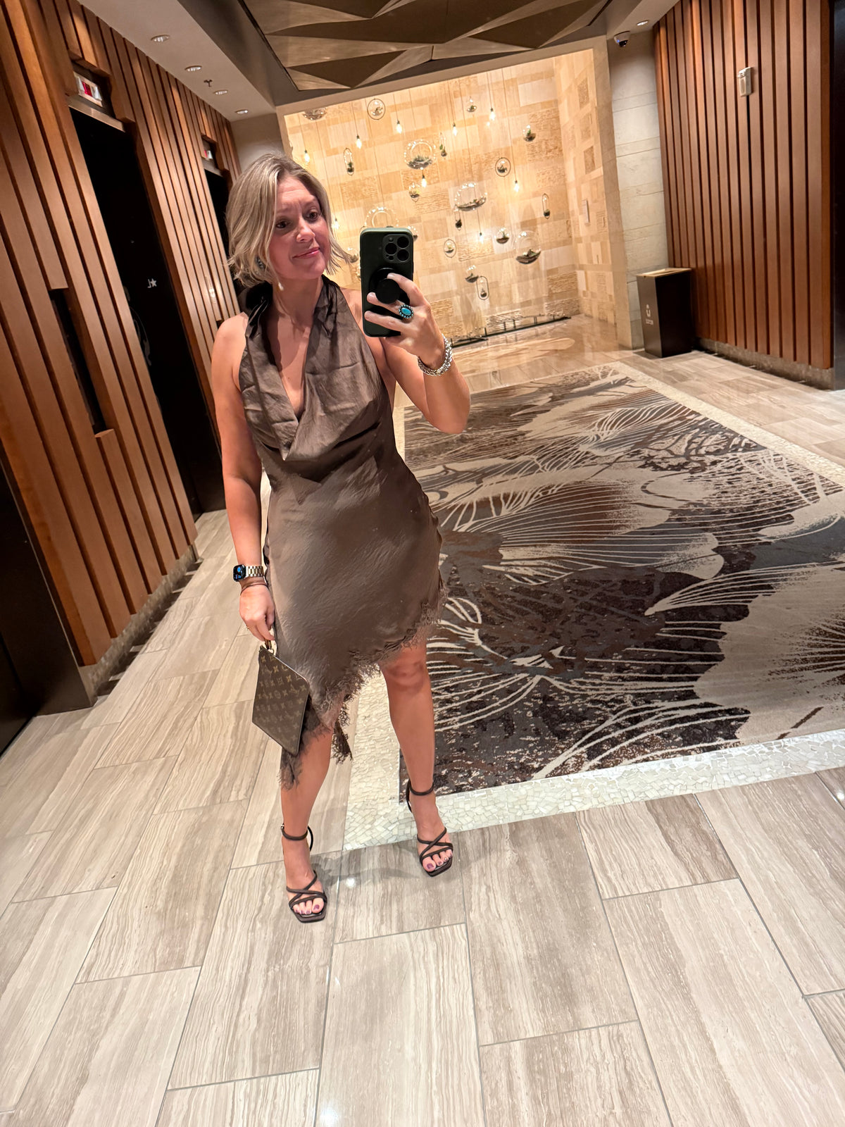 SATIN LACE TRIM DRESS