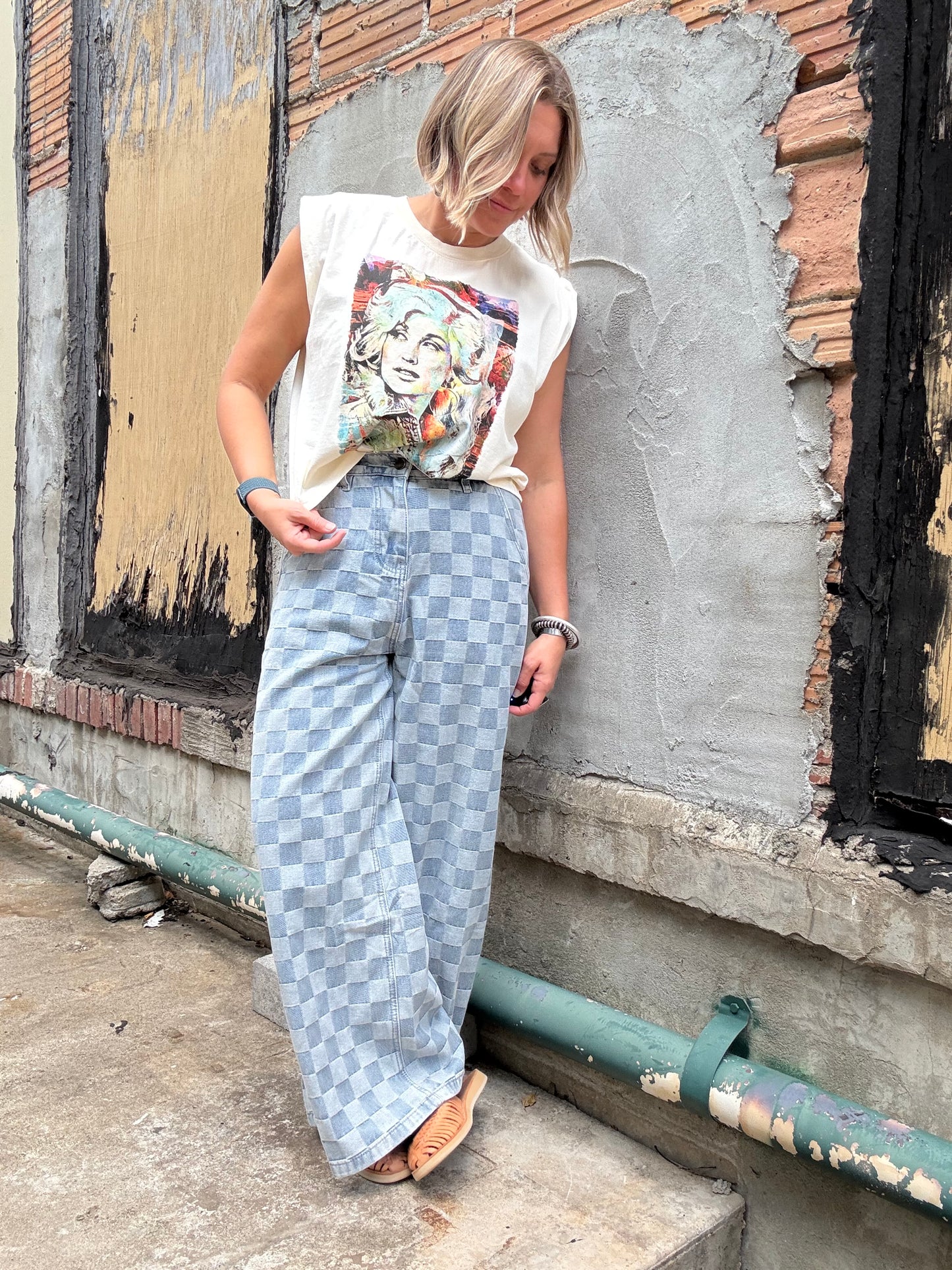 DENIM CHECK PANTS