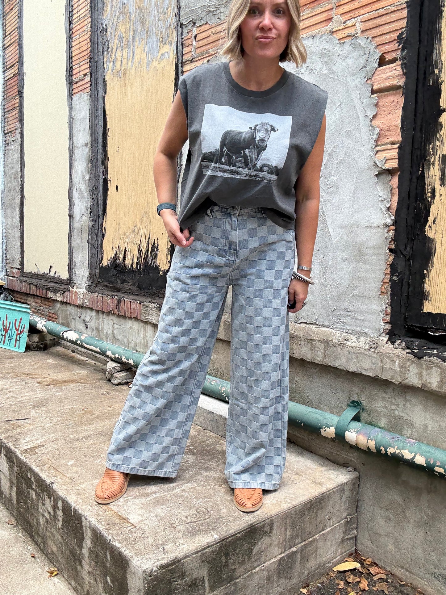 DENIM CHECK PANTS