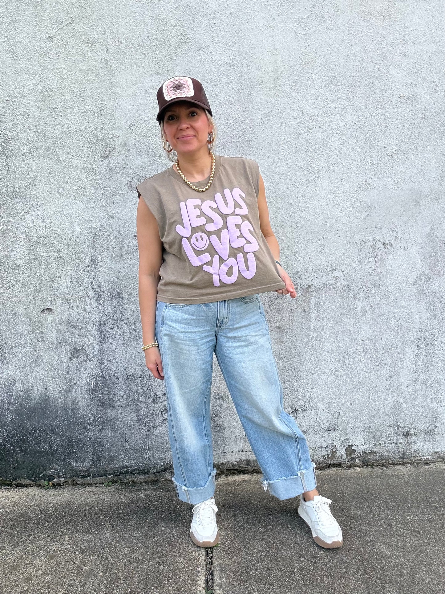 Smiley Jesus Loves You Puff Tank