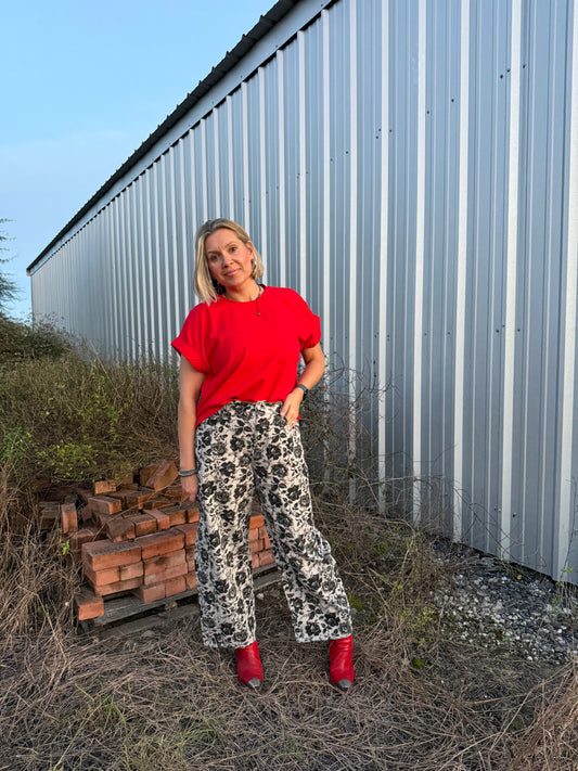 RED ELASTIC SLEEVE TOP