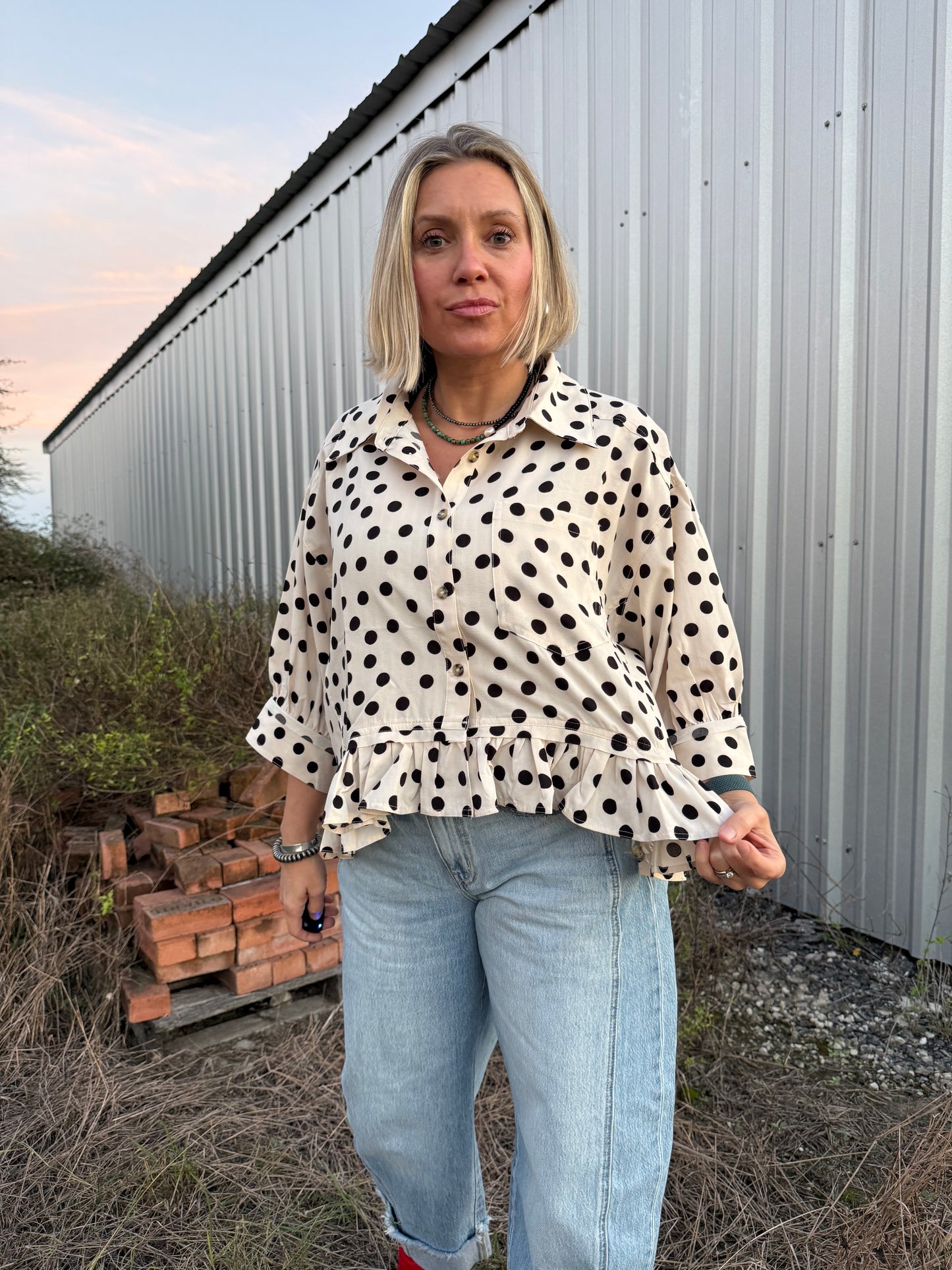 POLKA DOT RUFFLE TOP