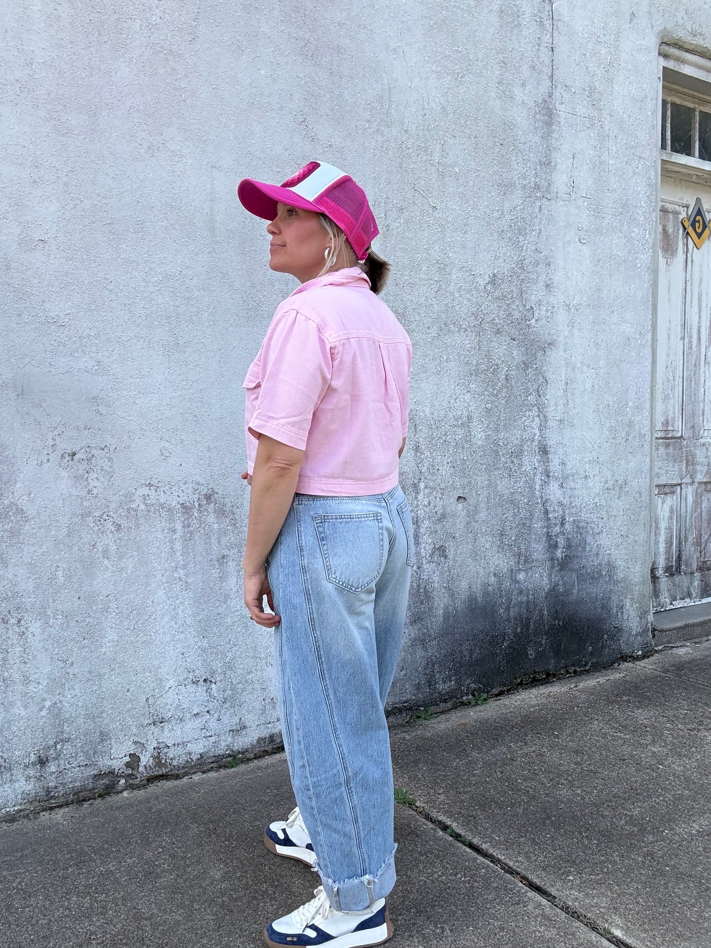 PINK DENIM CROPPED SHIRT