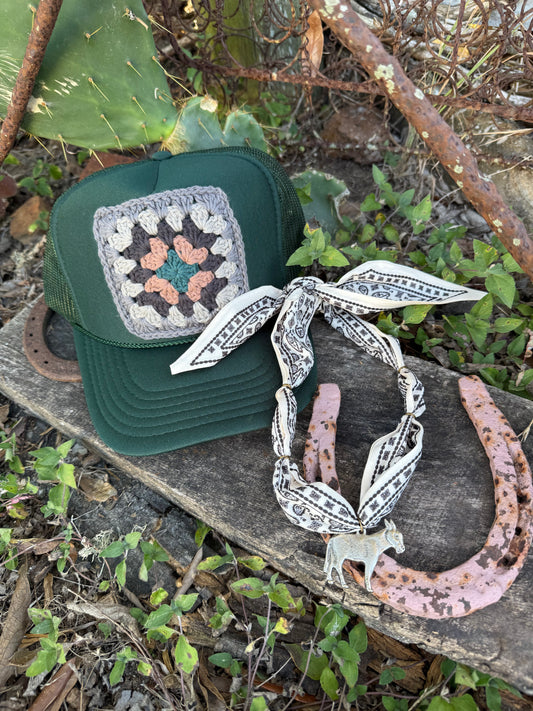 GREEN GRANNY SQUARE TRUCKER