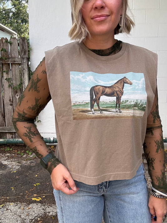 Horse Painting Boxy Tank - Brown