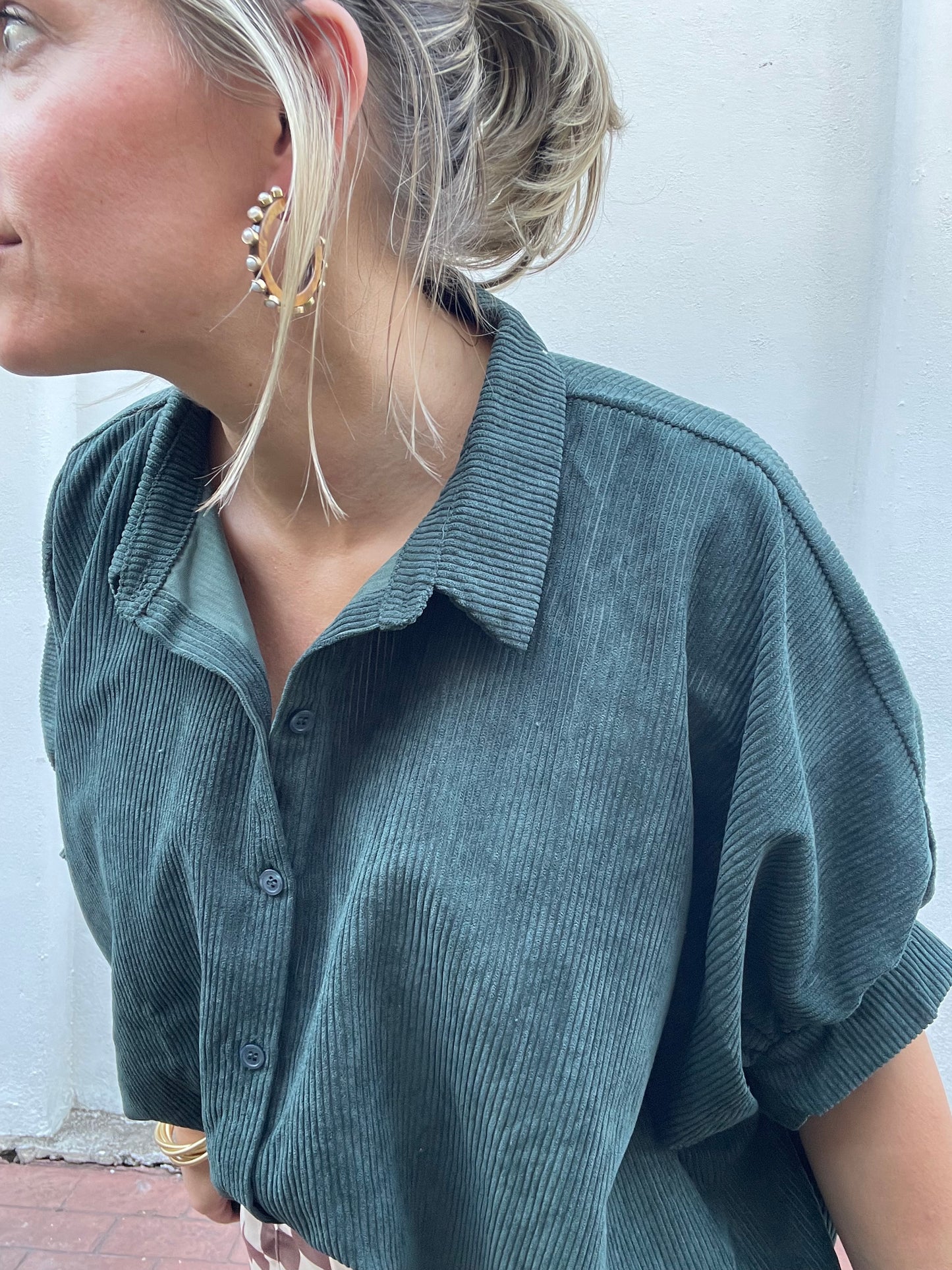 EMERALD GREEN CORDUROY TOP