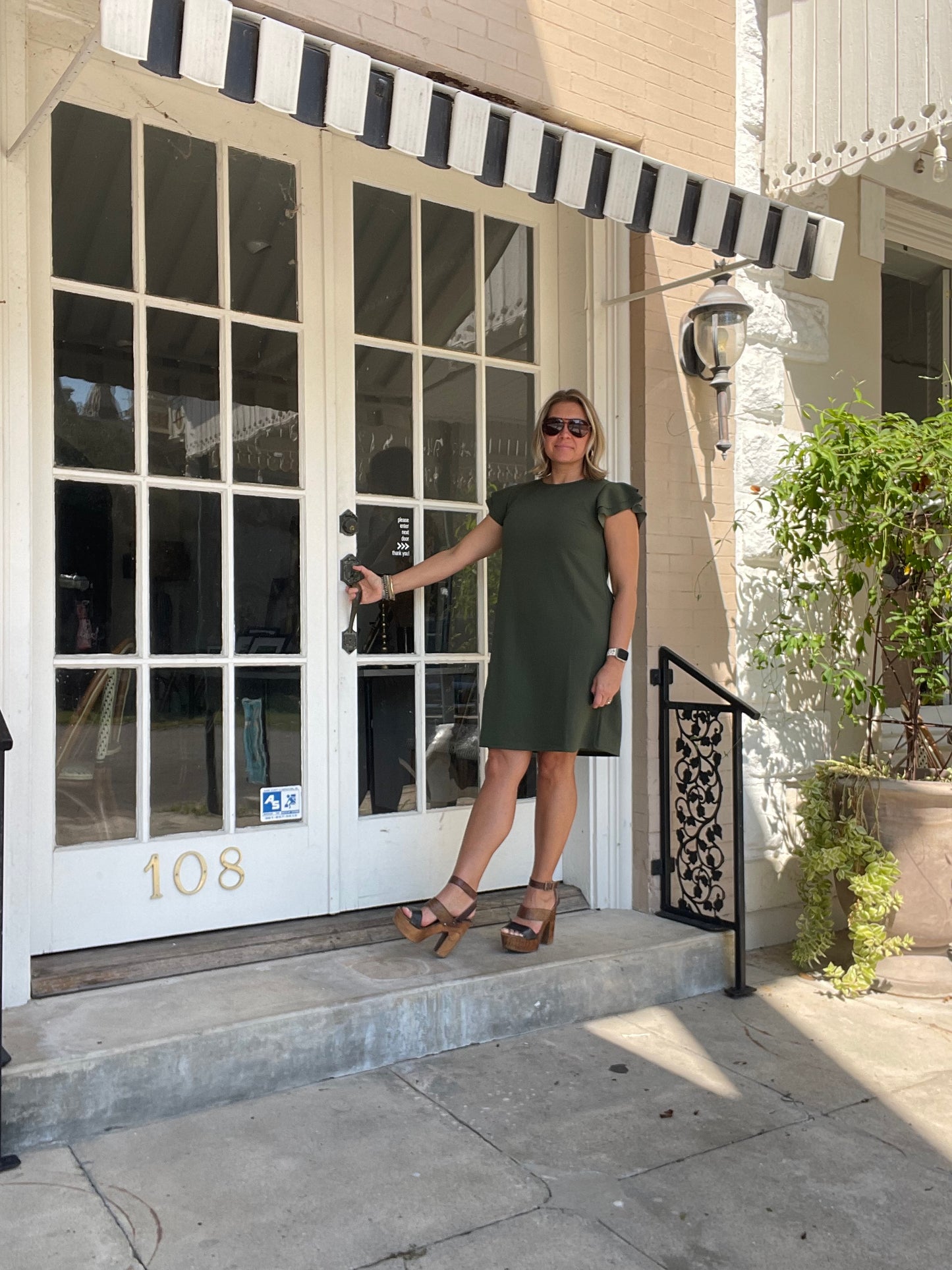 OLIVE GREEN RUFFLE SLEEVE DRESS