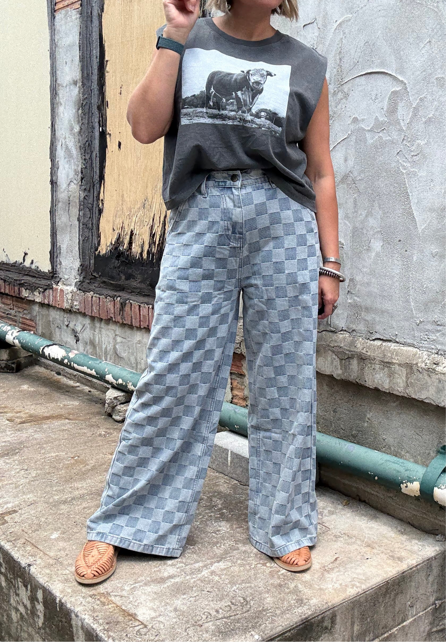 DENIM CHECK PANTS