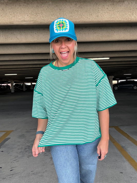 Striped Oversized Top - Green/White