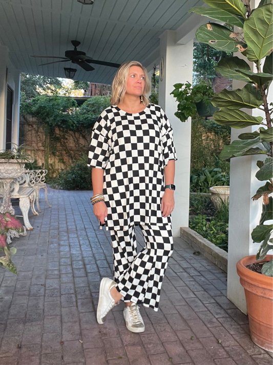 BLACK + WHITE CHECK PANT SET