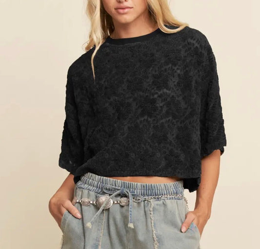 BLACK VELVET FLORAL TOP