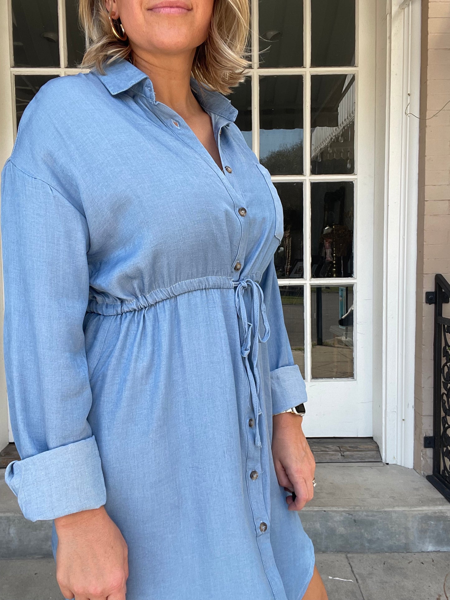 DENIM TIE WAIST DRESS