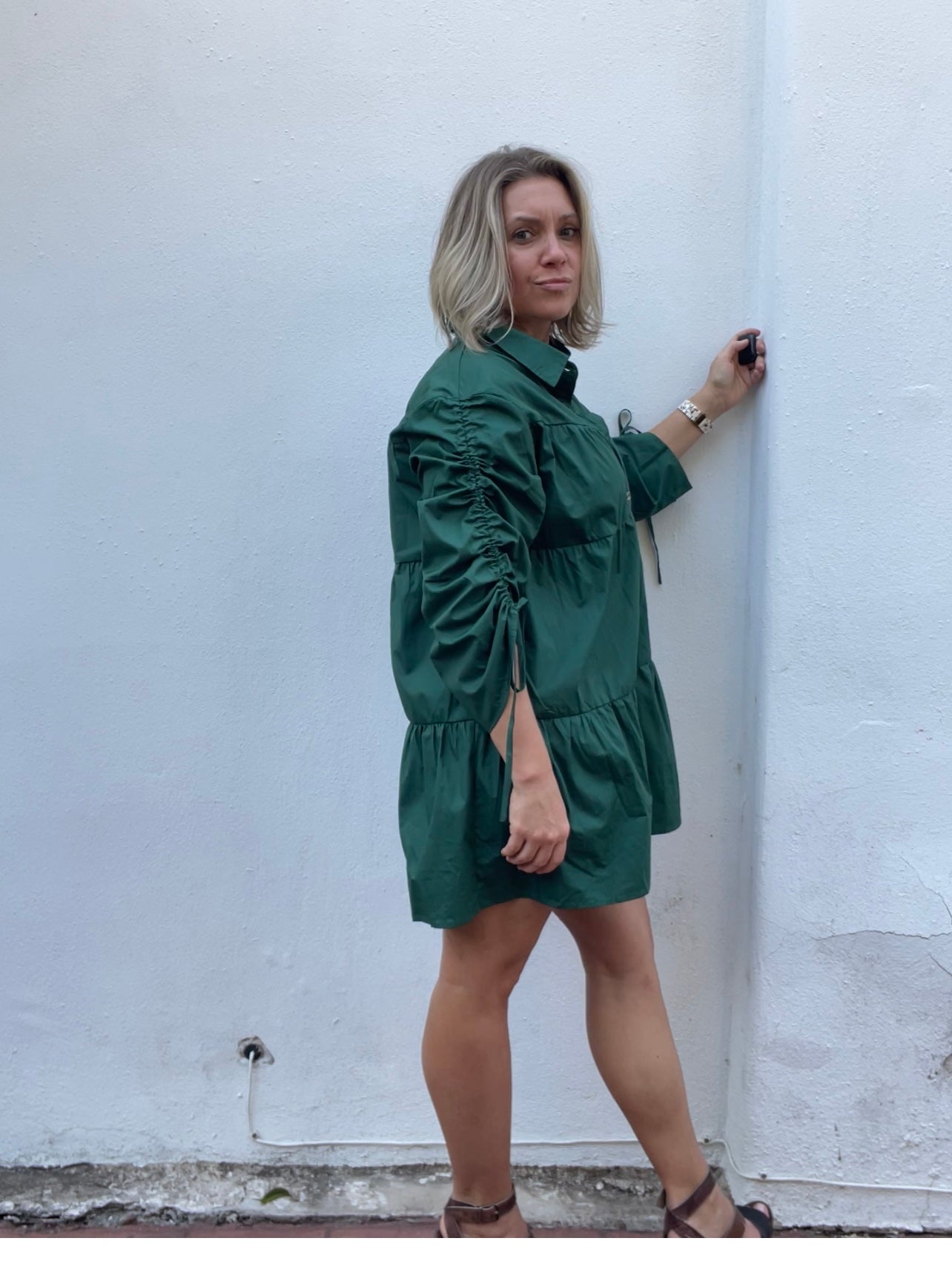 FOREST GREEN MULTI TIER DRESS