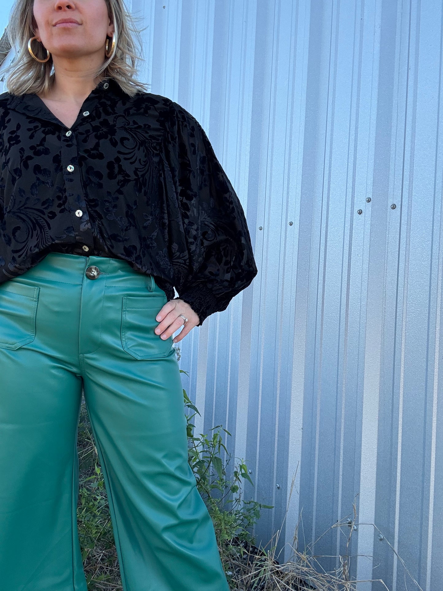 EMERALD GREEN FAUX LEATHER PANTS