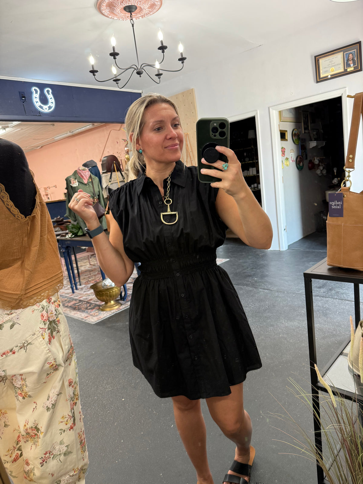 BLACK BOTTON DOWN DRESS