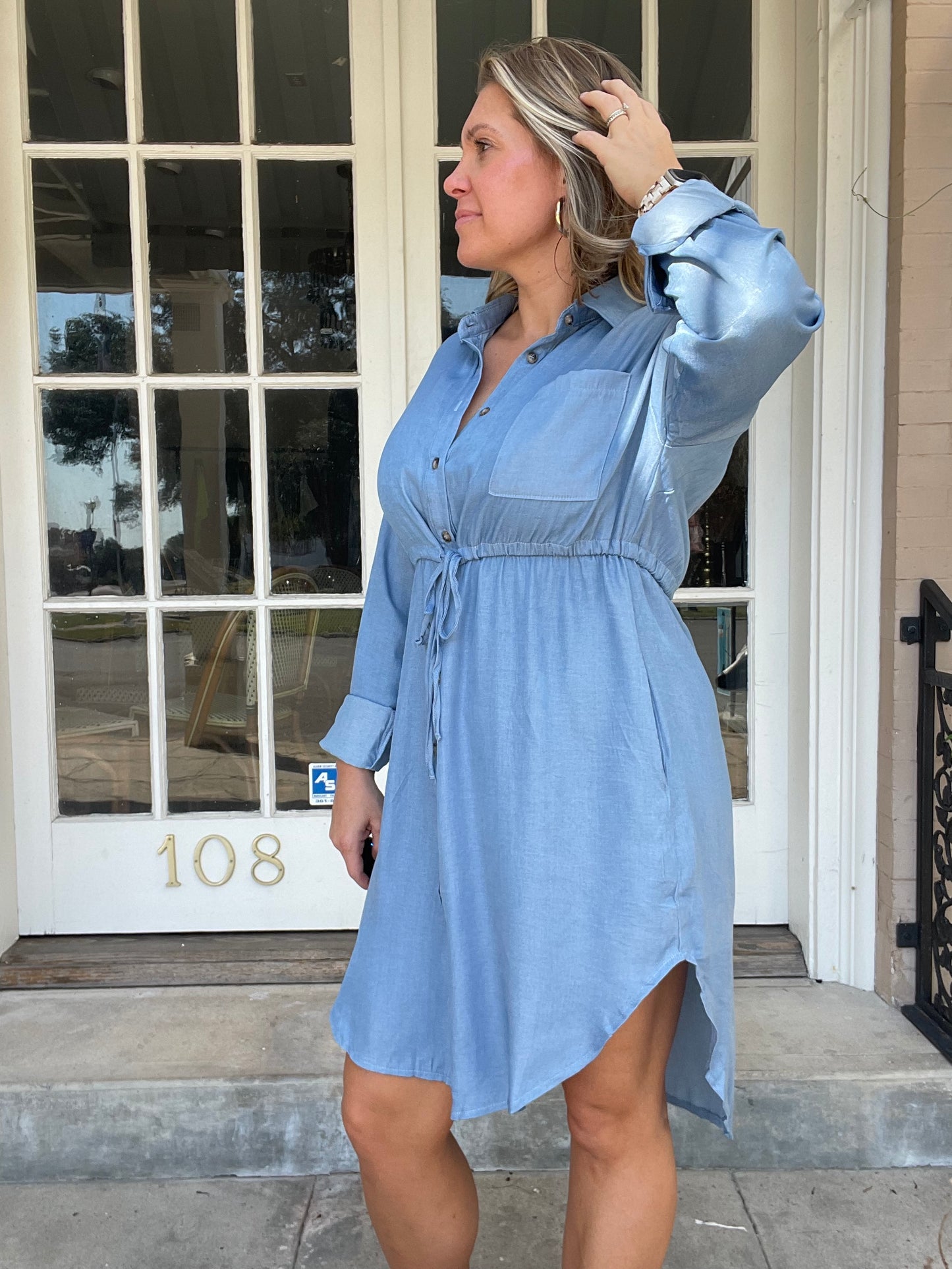 DENIM TIE WAIST DRESS