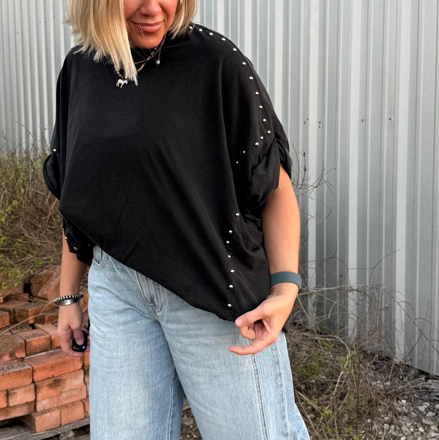 BLACK STUDDED HIGH LOW TOP