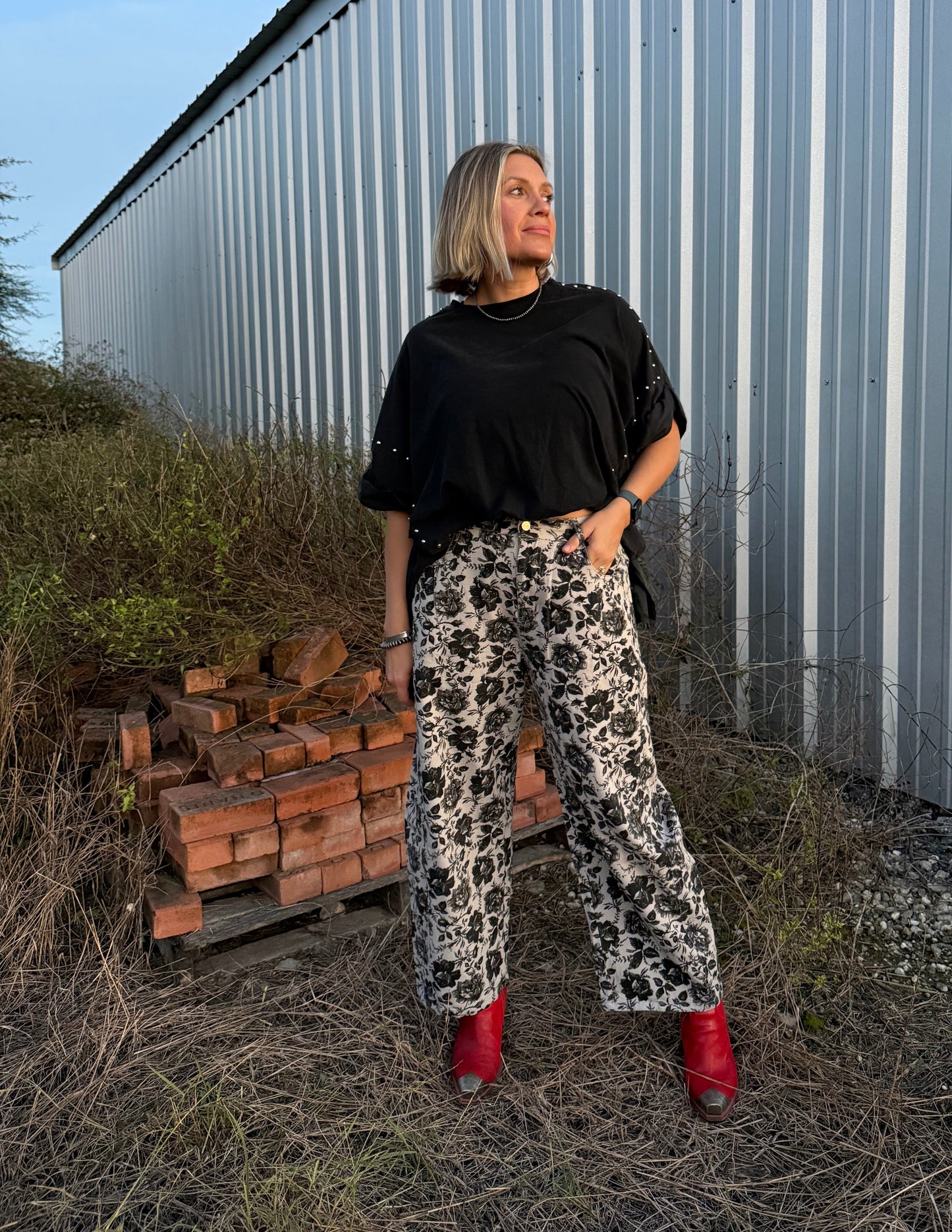 BLACK STUDDED HIGH LOW TOP