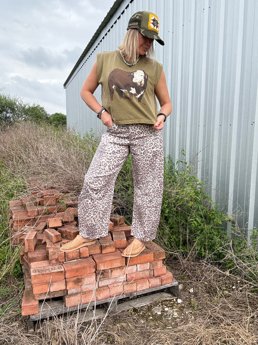 LEOPARD BARREL JEANS
