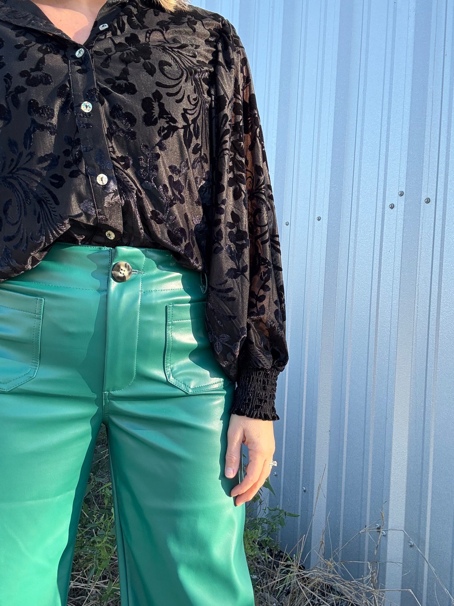 EMERALD GREEN FAUX LEATHER PANTS