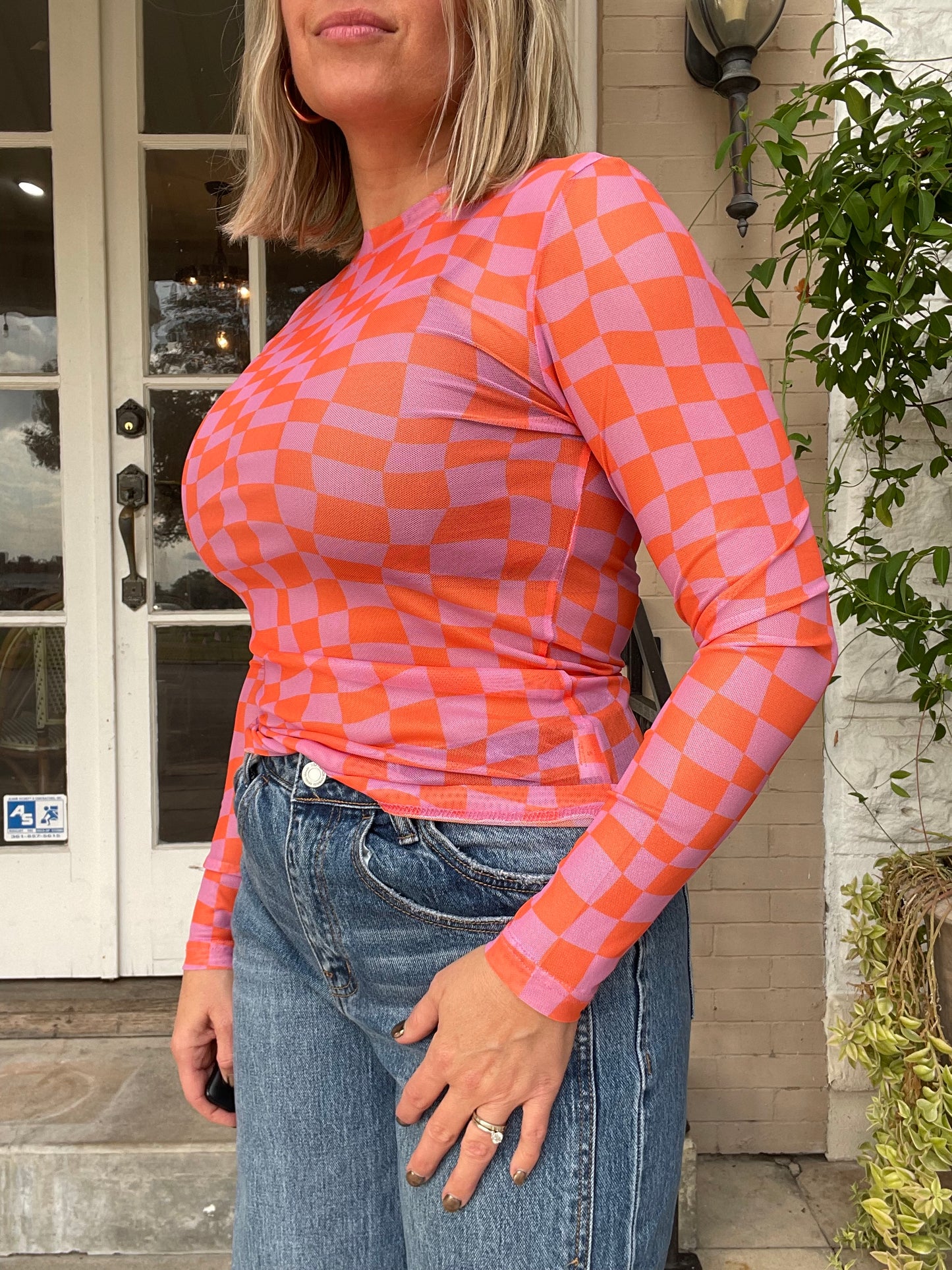 PINK CHECK MESH TOP