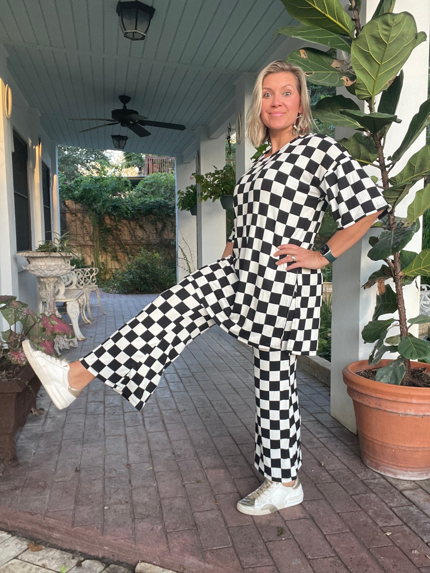 BLACK + WHITE CHECK PANT SET