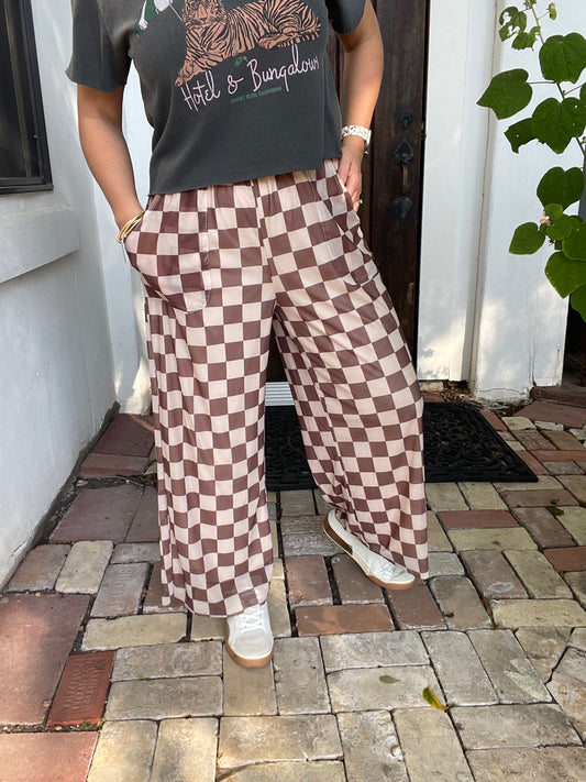 BROWN + CREAM CHECK PANTS