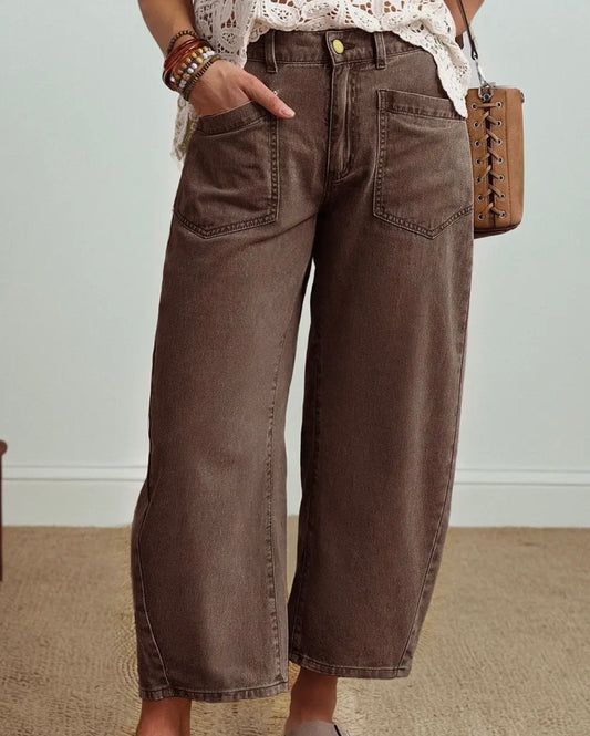 BROWN FRONT POCKET BARREL PANTS