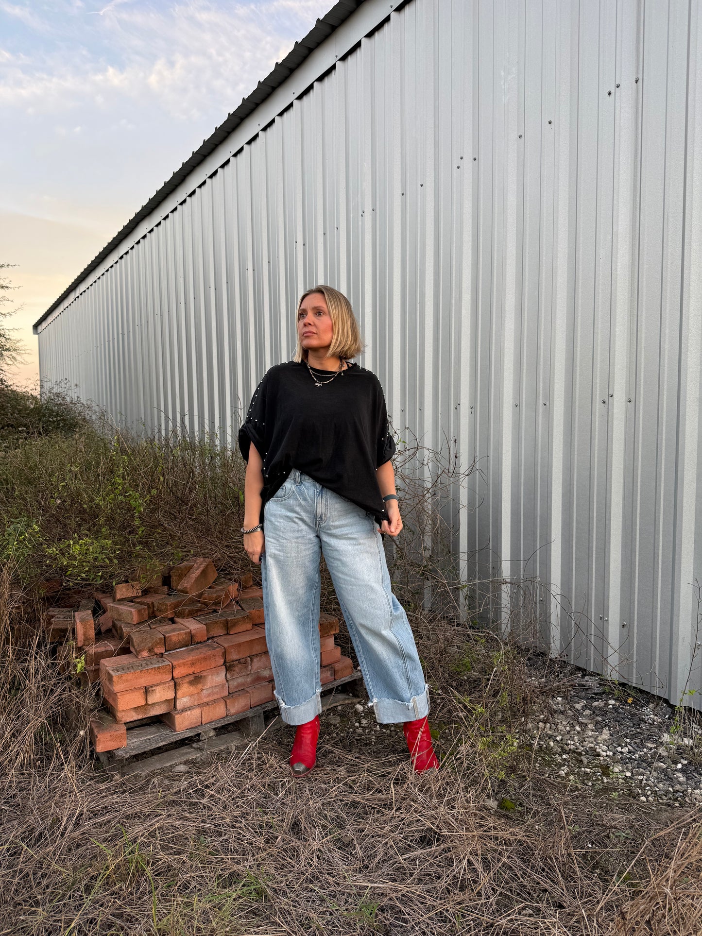 BLACK STUDDED HIGH LOW TOP