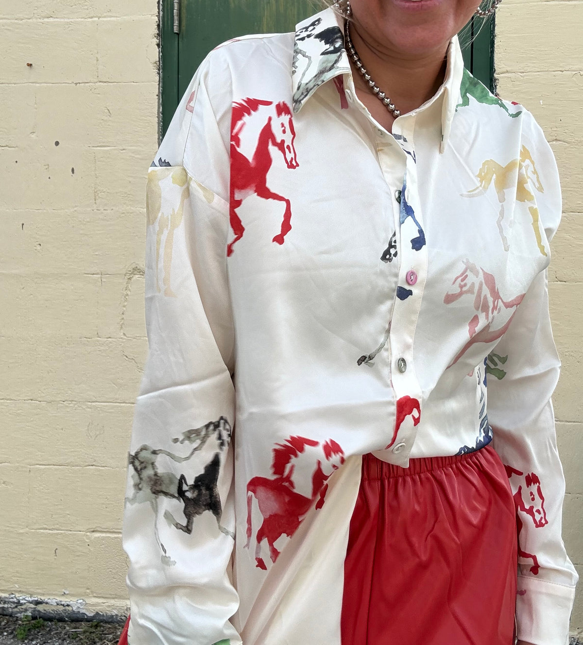 HORSE PRINT BUTTON DOWN TOP