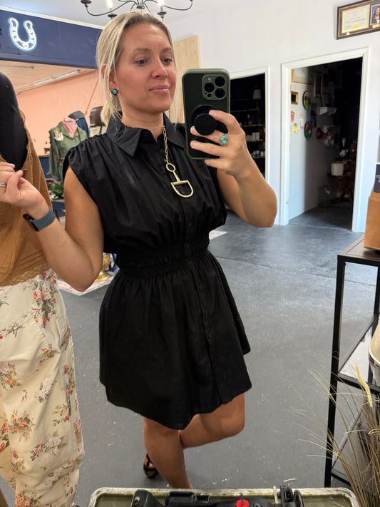 BLACK BOTTON DOWN DRESS