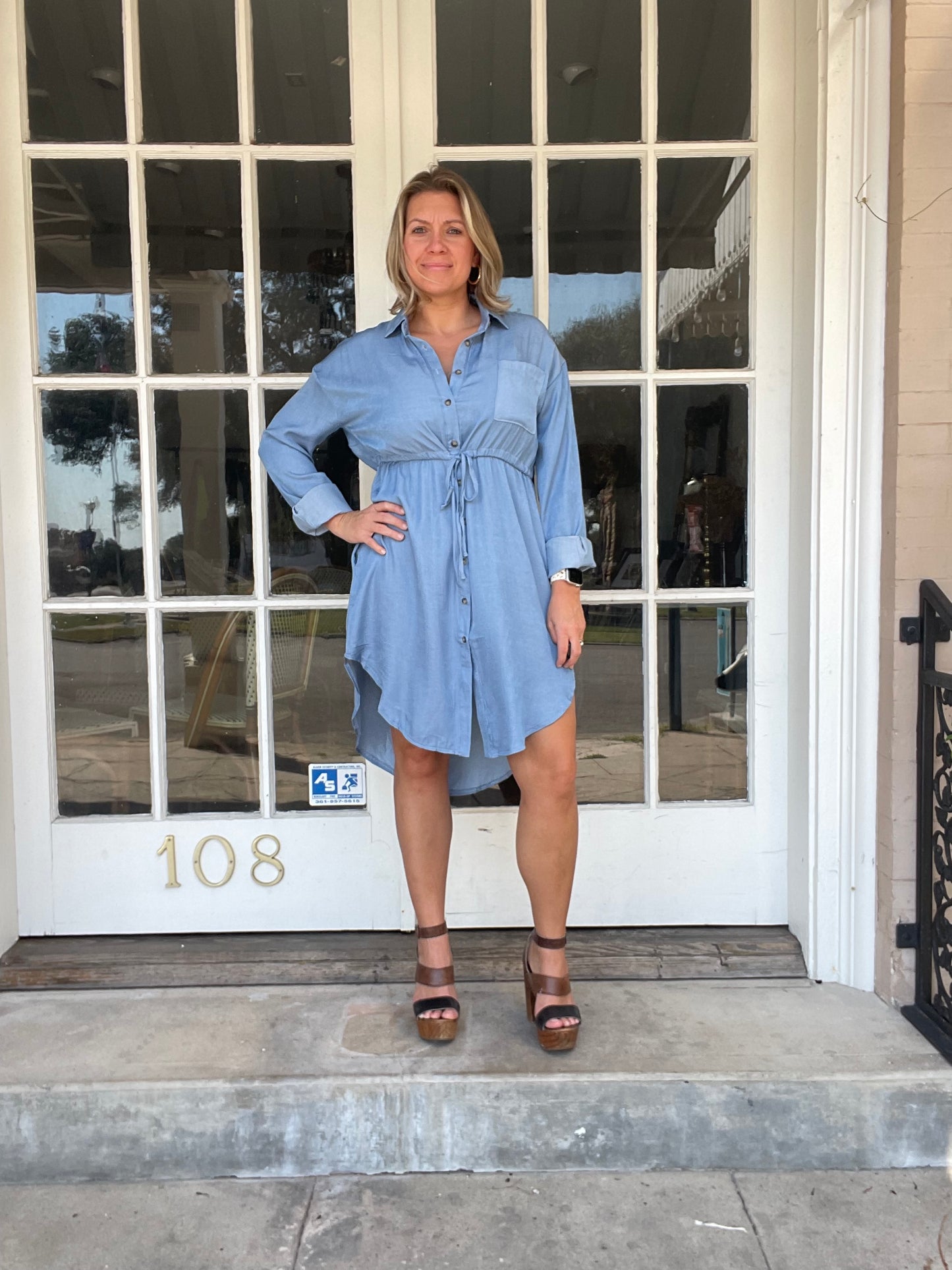 DENIM TIE WAIST DRESS