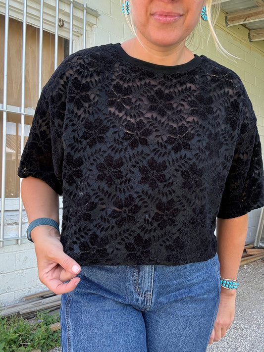 BLACK VELVET FLORAL TOP