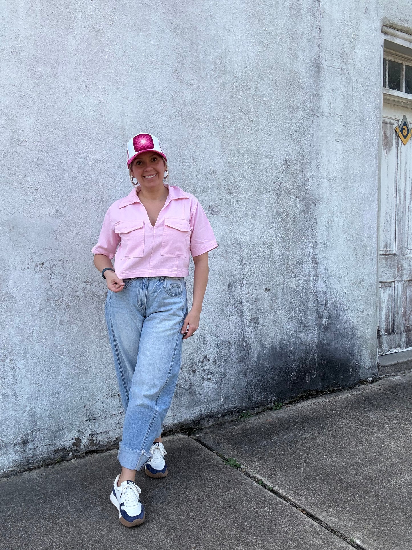 PINK DENIM CROPPED SHIRT